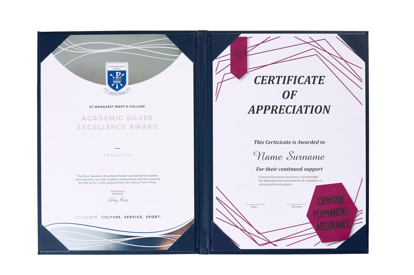 A4 Premium 2 Certificate Folder Foil Print Ceremony